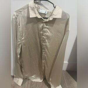 Mens Long Sleeve Satin Button Up